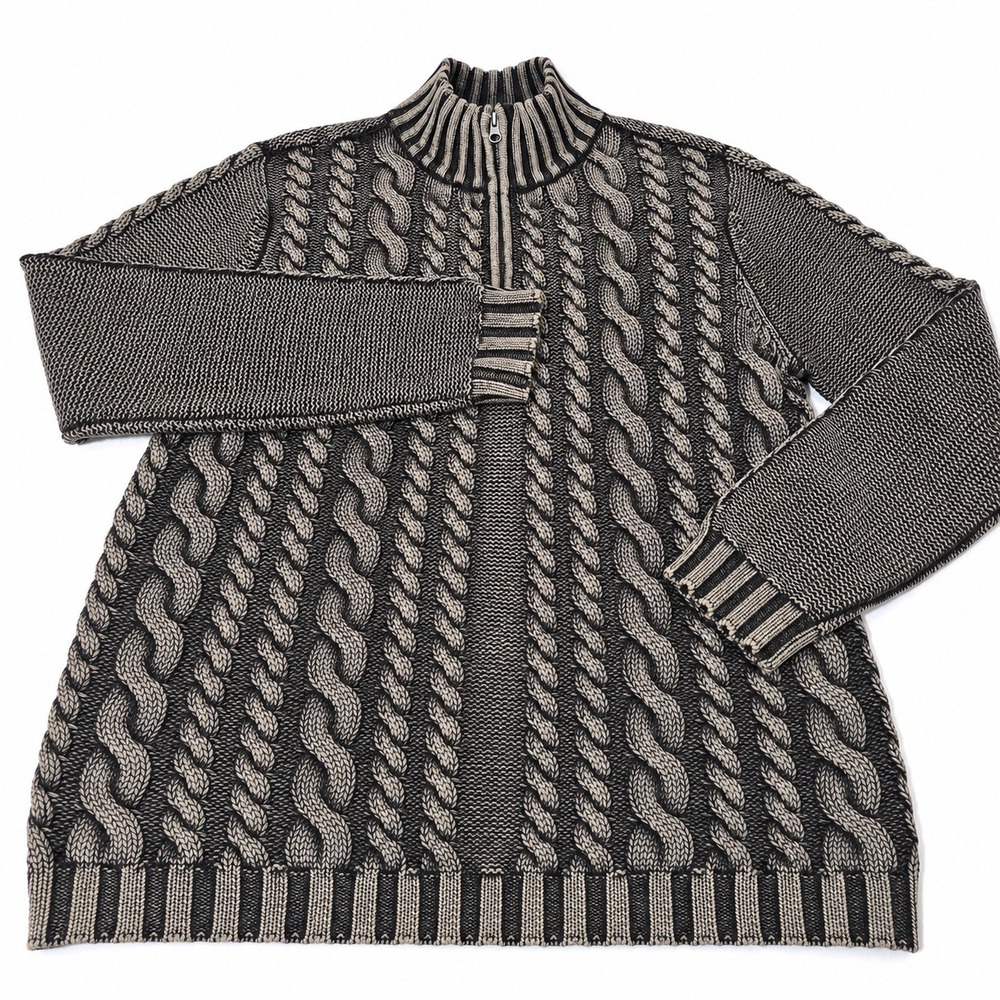 Carbon 2 Cobalt Sweater Mens Chunky XL Black Gray Cable Knit Quarter Zip Cotton